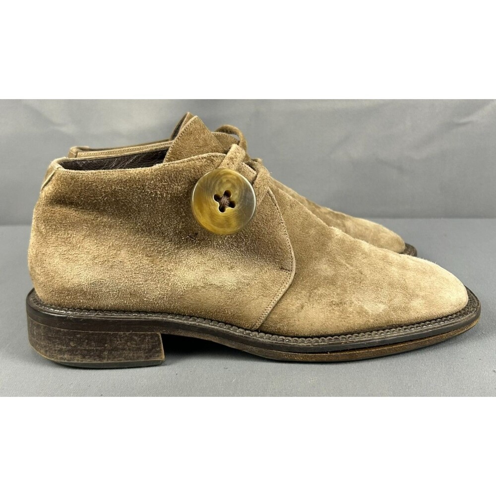 Goffredo Fantini Italy Suede Button Chukka Boots Tan Taupe Womens 39 US 8.5 Vtg